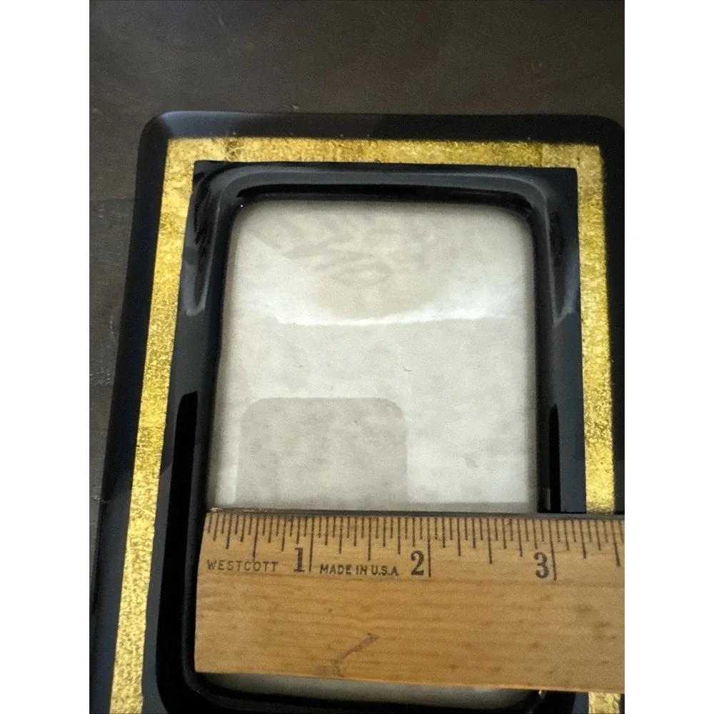 Vintage Glass Picture Frame With Black & Gold Leaf Inlay For 3x5